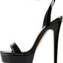 Platform Stiletto High Heels for Women, Round Open Toe Ankle Strap Sexy Heeled Sandals for Wedding Party Dress (8.5, Black)