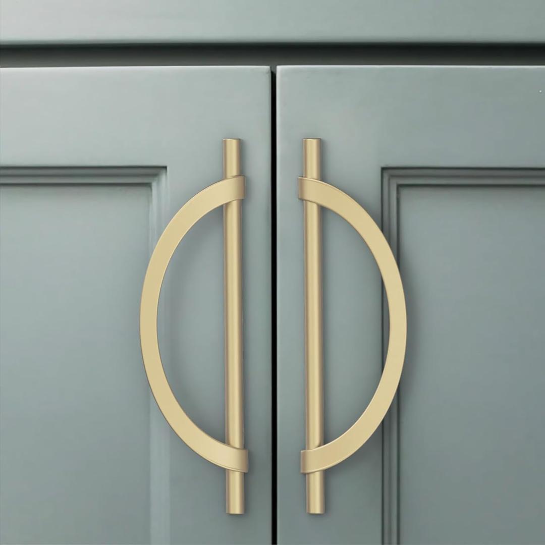 Amerdeco 10 Pack Brushed Gold Cabinet Pulls, 7.5 Inch(192MM) Hole Centers, Kitchen Cabinet Handles, Hardware, Drawer Pulls