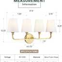 Bathroom Light Fixtures, 4 Light Brushed Gold Vanity Lights with Flared White Fabric Shade, 28 Inch Wall Sconce, Modern Sconces Wall Lighting for Hallway Bedroom, VL837-BG-4
