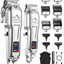 Ufree Professional Hair Clippers for Men, Cordless Metal Barber Clippers and Trimmers Set, Clippers for Hair Cutting Kit with LCD Display, Zero Gap T-Blade Beard Hair Trimmer, Gifts for Men, Silver