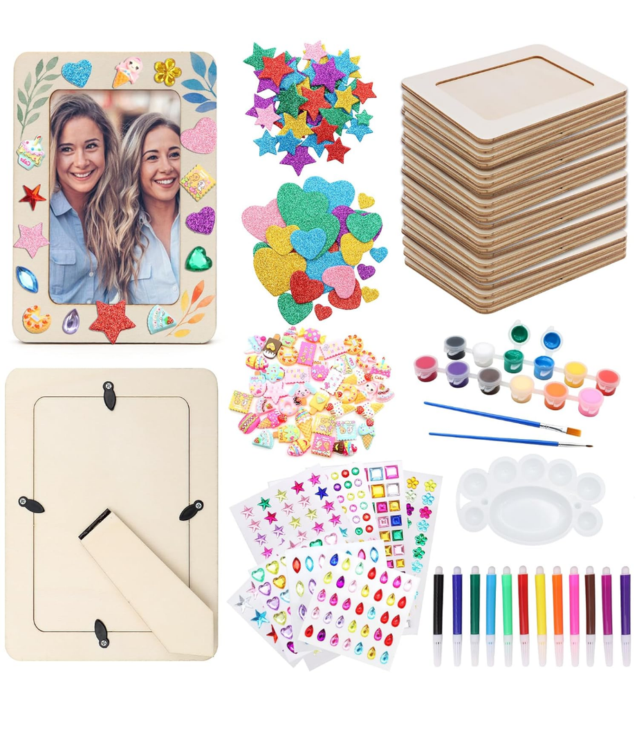 ZOCONE 5 Pcs Wooden Picture Frames for Craft, 7.5"x5.5" Picture Frame Painting Craft Kit, DIY Wood Frame with Stickers, Resin Accessories, Painting Tools, Mothers Day Crafts for Kids to Make