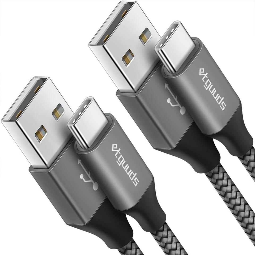 etguuds USB to USB C Cable 2ft, 2-Pack USB A to Type C Charger Cord Fast Charging for Samsung Galaxy A17 A16 A15 A26 A36 A56, S25 S24 S23 S22 S21 S20 S10 Note 20, for iPhone 17 16 15, Moto, Gray
