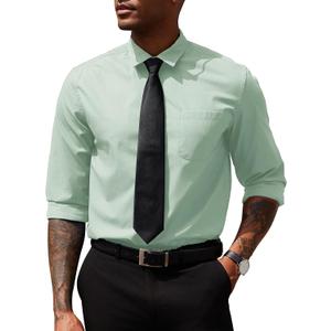 COOFANDY Mens Business Dress Shirt Casual Button Down Long Sleeve Shirts Regular Fit Solid (Large, Light Green)
