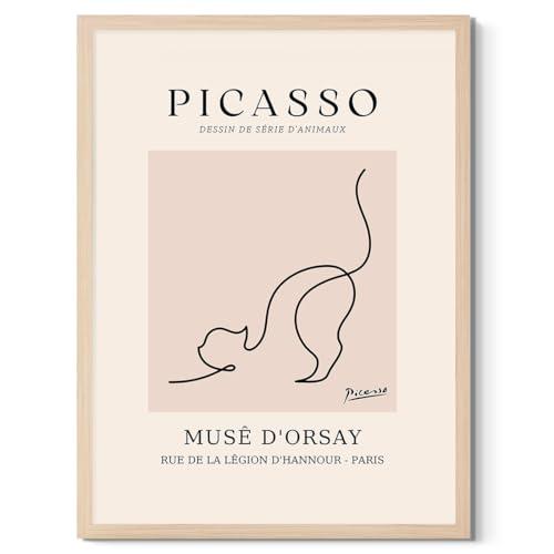 Pablo Picasso Wall Art Cat Canvas Prints Picture Minimalist Wall Decor Picasso Abstract Line Drawing Posters Framed Artwork for Living Room Bedroom Nursery Home Office Decoration Gifts, 12x16 Inch