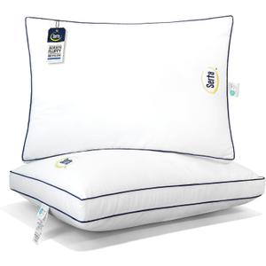 Serta Hotel Collection Bed Pillows Queen/Standard Size Set of 2, 400 Thread Count 100% Cotton Cover, Medium Soft, Support Gusseted Down Alternative Pillow for Back, Stomach or Side Sleepers, 18" x 26"