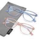 Madison Avenue 2 Pack Square Vintage TR90 Blue Light Blocking Reading Glasses for Women, Anti Glare/Eyestrain Computer Readers Blue/Brown + 2.0