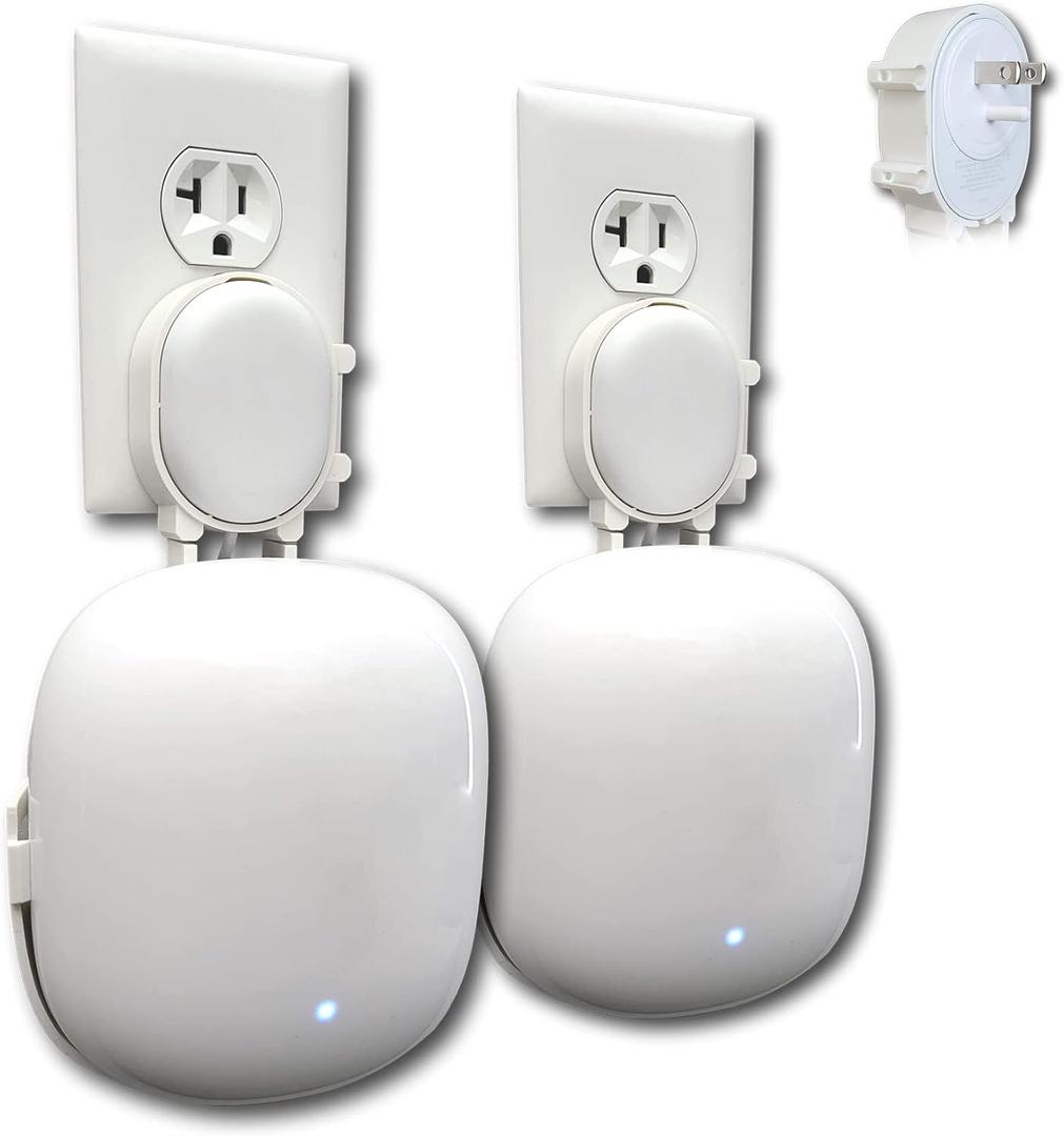 The Nest WiFi Pro Genie Wall Mount Outlet Holder Stand (2-Pack) | Lowest Profile | Open Access | No Messy Screws or Tape | Reinforced Support | Horizontal and Vertical Outlets