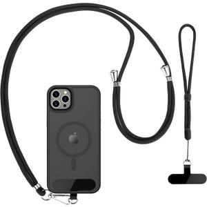 CACOE Cell Phone Lanyard 2 Pcs-1 Pcs Adjustable Neck Strap,1 Pcs Wrist Strap, 2 Pcs Pads, Universal Crossbody, Multifuctional Compatible with Most Smartphones(Black)