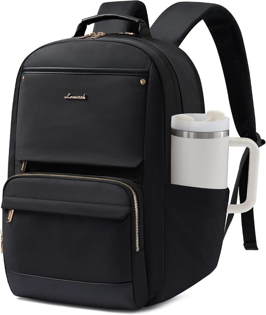 LOVEVOOK Laptop Backpack for Women with Large Capacity Cup Pocket, 17 inch Work Purse Travel Bag for Teacher Nurse, Waterproof Computer Business Back Pack, Cute Bookbag for School College, Black