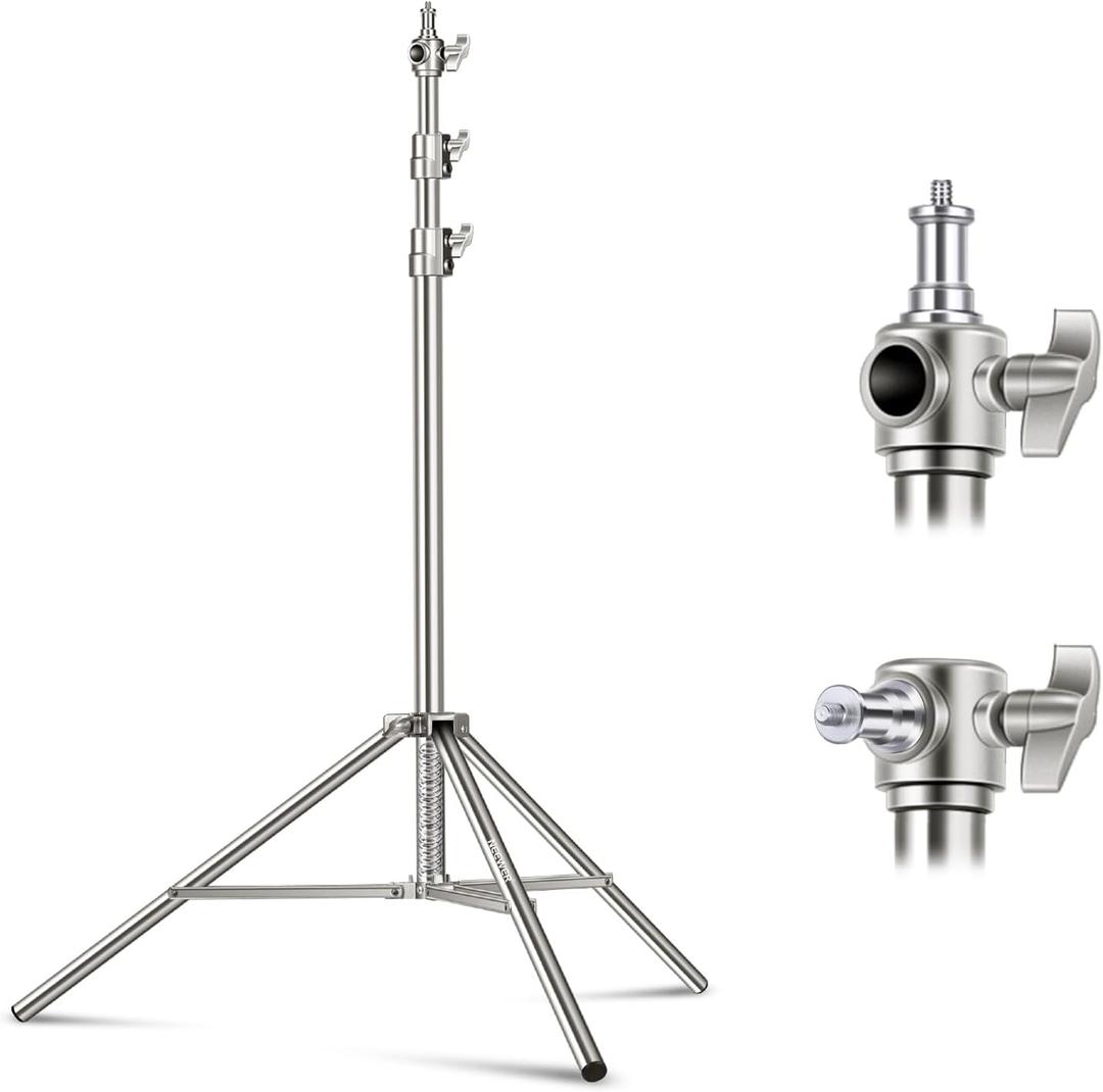 NEEWER 79"/2m Stainless Steel Light Stand, Spring Cushioned Heavy Duty Photography Tripod Stand with 1/4 to 3/8 Universal Screw Adapter for Strobe, LED Video Light, Ring Light, Monolight, Softbox