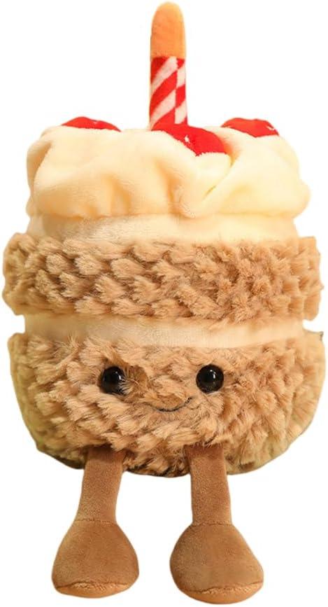 11-Inch Birthday Cake Plush Cute Cake Pillow Stuffed Animals Funny Soft Food Plushies Toy for Gifts for Kids Birthday (Khaki)