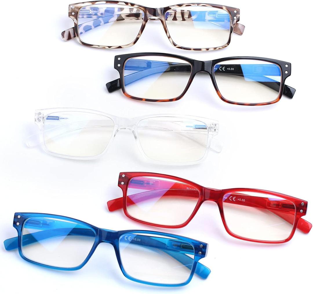 NORPERWIS 5 Pair Reading Glasses Quality Lightweight Blue Light Blocking Eyeglasses with Spring Hinge Readers for Women Men (Mix Color-6, 3.50)