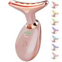 SDKWDH Red Light Therapy for Face and Neck, 7 Color Face Massager Tool for Wrinkles, Double Chin, Vibrating Facial Massager with Thermals for Skin Care, Rose Gold