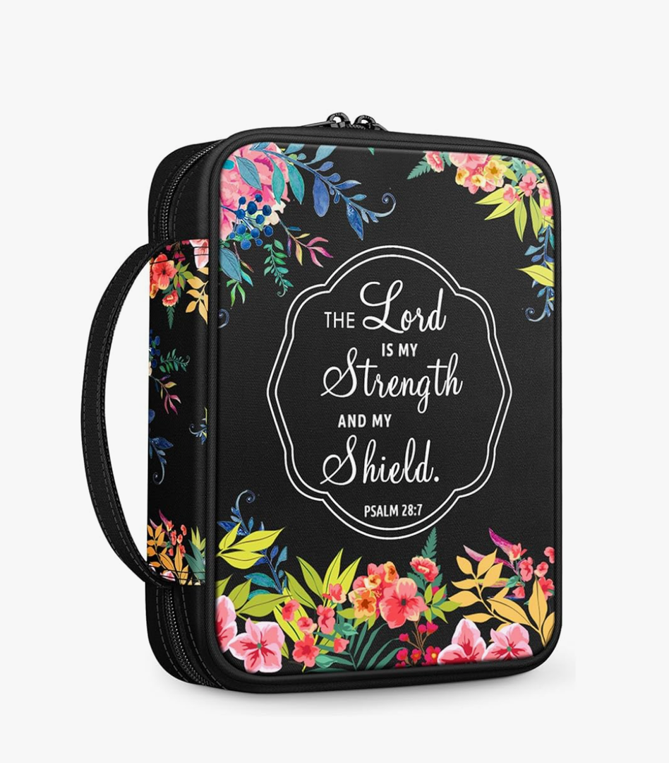 FINPAC Bible Cover, Carrying Book Case Church Bag Bible Protective with Handle and Zippered Pocket, Gift for Mother Lady Women Men, Floral Black