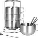 Stackable Stainless Steel Coffee Mugs, Coffee Cups Set of 4 with Spoons & Stand, 250ml Cup Cups for Drinks Latte Cappuccino Tea, 4 pcs set Coffee Cup