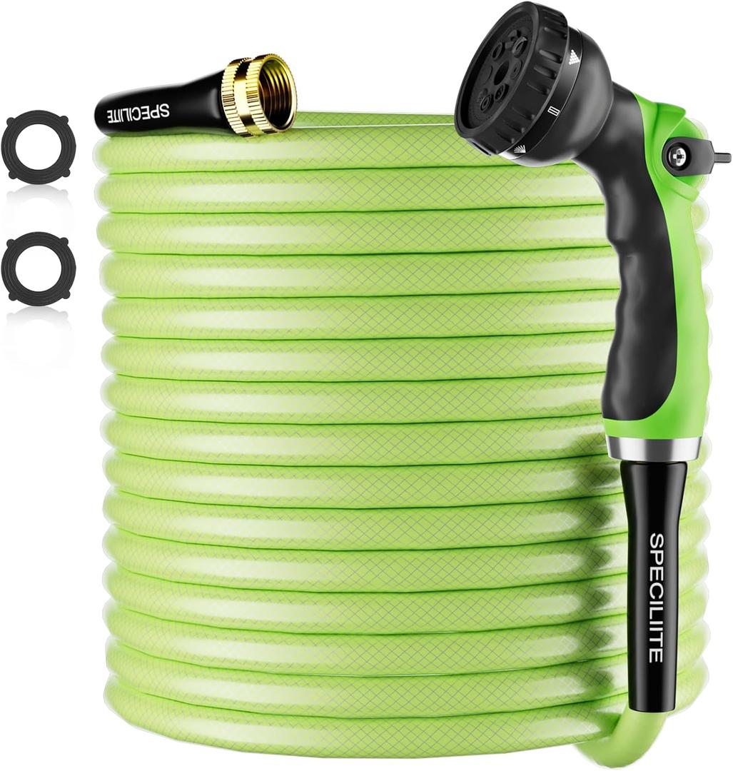 SPECILITE Flexible Garden Water Hose 50 Ft, Heavy Duty, Lightweight and Leak-Proof Pipe× 1/2 In, 3/4" Brass Swivel Fittings,Burst 600 PSI, Non-Expandable, Kink-Proof, For Car, Yard, Outdoor, Lawn