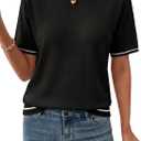 SHEWIN Womens Tops Trendy Short Sleeve Shirts Crewneck Lightweight Knit Sweater Top Business Casual Outfits (Black, L)