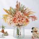 Silk Flowers with Vase, Artificial Flowers Arrangement with Glass Vase Faux Rose for Decoration Table Centerpiece (Hydrangea Rose Pink)