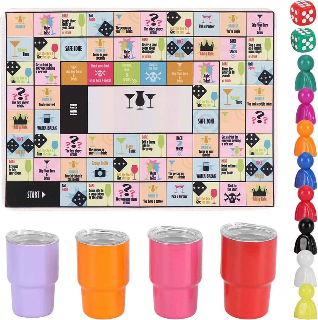 BOMBAXCEIBA Mini Glasses Mug for Adults Party Games -Funny Party Interactive Games for Game Night, Birthday,Family Play or Any Occasion for Christmas and Any Party (Age Up21,Players 2-8) (Drinking Board Games With Drinking Mug)