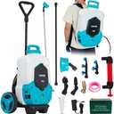 Garvee 4 Gallons Battery Powered Backpack Sprayer with Wheeled Cart, 12V 8Ah Electric Sprayer with 6 Nozzles & 2 Wands, 4-6 Hour Runtime, 90PSI Adjustable Pressure, Trigger Lock, Yard Sprayers for Law