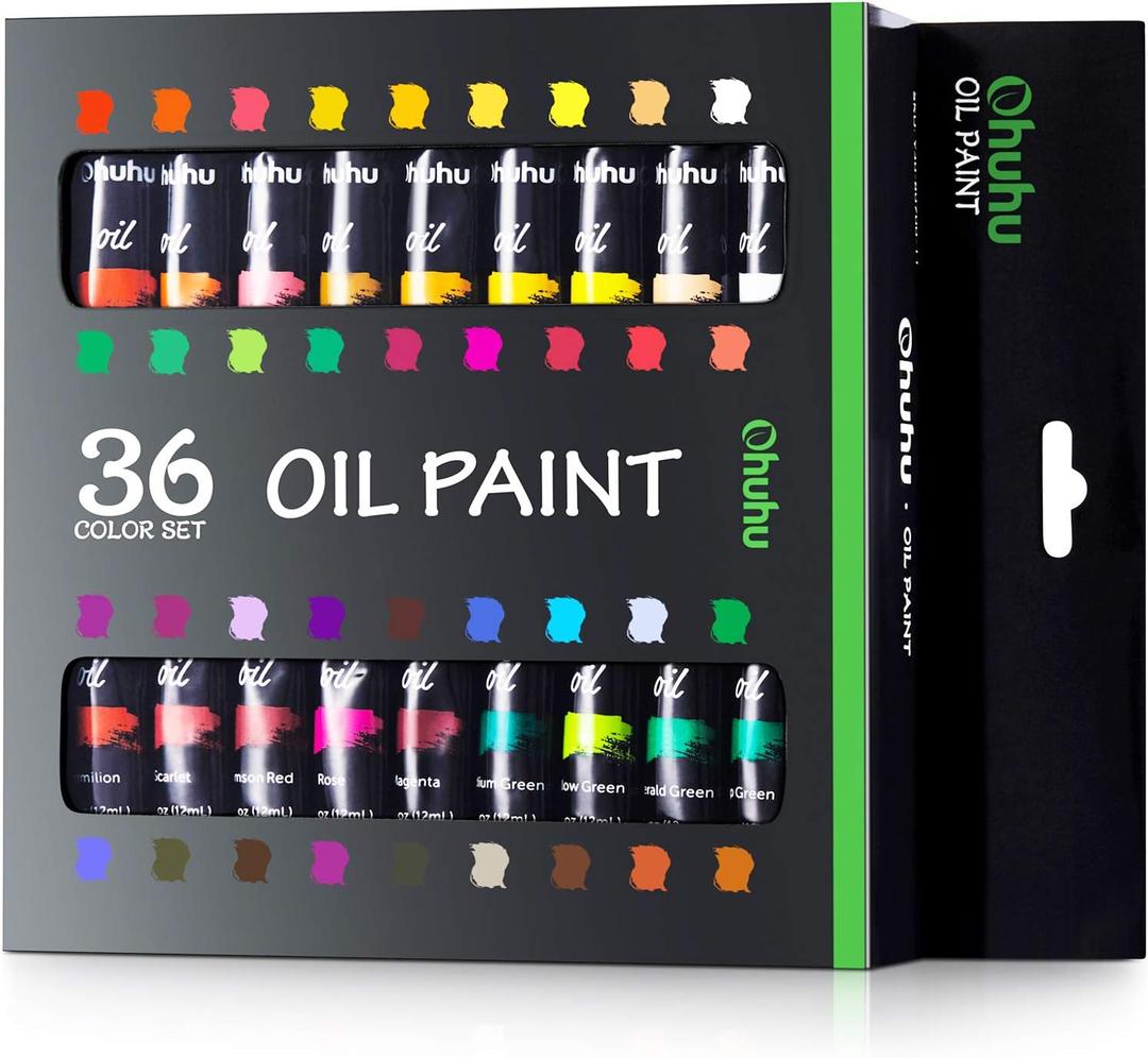 Ohuhu Oil Paint Set, 36 Oil-Based Colors, 12ml/0.42oz x 36 Tubes Non-Toxic Oil Painting Set Supplies for Canvas Painting Artist Kids Beginner Adult Classroom Student Art Supplies Gift DIY