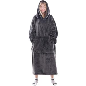 Waitu Wearable Blanket Sweatshirt Gifts for Women and Men, Warm and Cozy Giant Blanket Hoodie, Thick Flannel Blanket with Sleeves and Giant Pocket - Dark Gray (Adult)