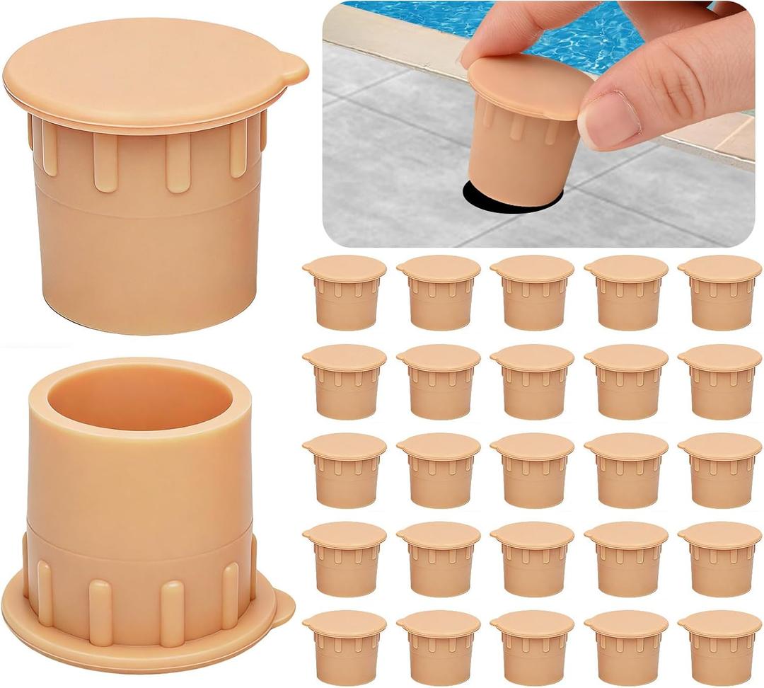 Pool Fence Caps 25Pcs Silicone Pool Fence Hole Caps with Easy Pull Tab, Pool Deck Sleeve & Patio Ground Plugs for 1-Inch Removable Safety Fence,Weatherproof,Compatible with Most Pool Barrier Systems