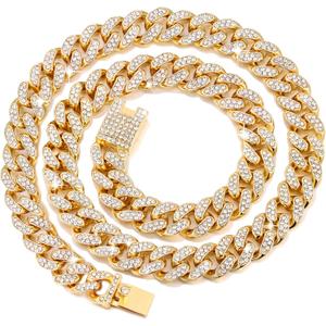 Cuban Link Dog Collar Gold Silver Color Metal Dog Chain Collar Cuban Diamond Chain Pet Collars for Dogs Cats Jewelry 8/10/14/16/18/20/24/28 Inch (22inch, Gold)