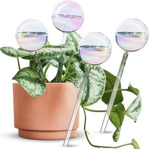 Tomorotec [4 PCS] Light Iridescent Rainbow Gradient Color Clear Glass Self-Watering System Spikes, Automatic Plant Waterer Bulbs