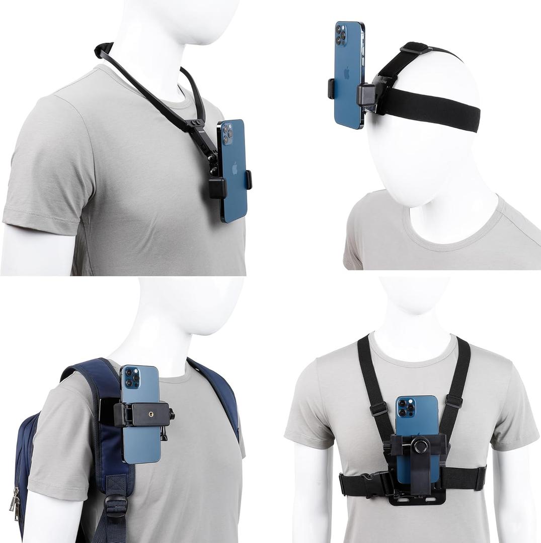 PellKing Phone First-Person Perspective Shooting Kit, Chest/Head/Neck/Backpack Strap Mounts for iPhone, Samsung, Oneplus & GoPro