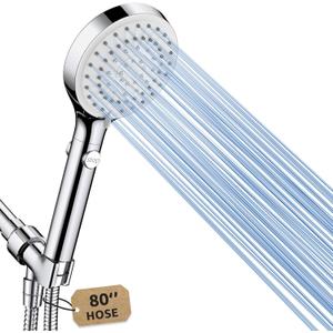 Fasdunt filtered shower head with handheld high Pressure 8-Mode Handheld Showerhead with Filters for Hard Water -Remove Chlorine, Built-in Power Wash, 80" Long Hose & Adjustable Bracket, Chrome
Amazon