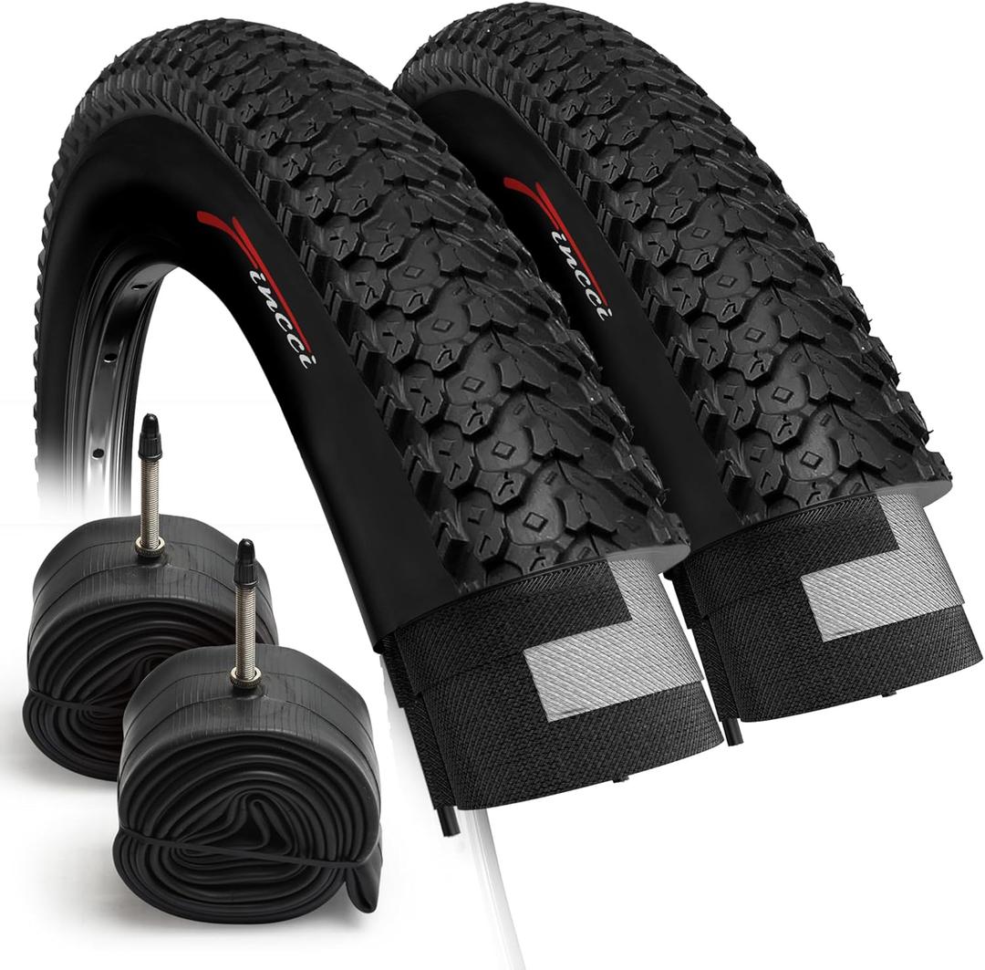 Fincci Set 26 x 2.125 Bike Tires 57-559 Foldable with Schrader or Presta Valve Inner Tubes for MTB Hybrid City Bike Bicycle Cycle