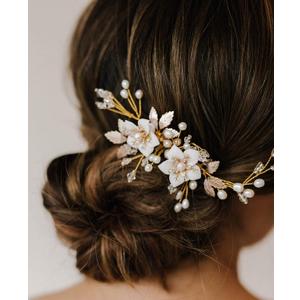 SWEETV Wedding Hair Comb for Bridal Hair Accessories, Handmade Flower Bridal Hair Clip Hair Pieces, Gold, 5.12 *2.75 inches, 1 Count (Pack of 1)