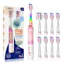 SEAGO Kids Electric Toothbrush with 2 Mins Brushing Timer and 8 Replacement Bursh Heads,Rainbow LED Light Make Brushing Fun, Pink Color Girls Battery Powerd Toothbrush for 4-12 Years Old
