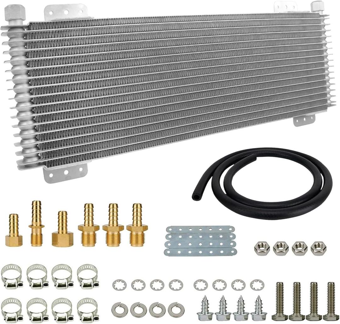 Upgrade 15Row LPD47391 40k Transmission Oil Cooler Kit Low Pressure Drop Trans Cooler Compatible with Heavy Duty 40,000 GVW Max Includes Mounting Hardware