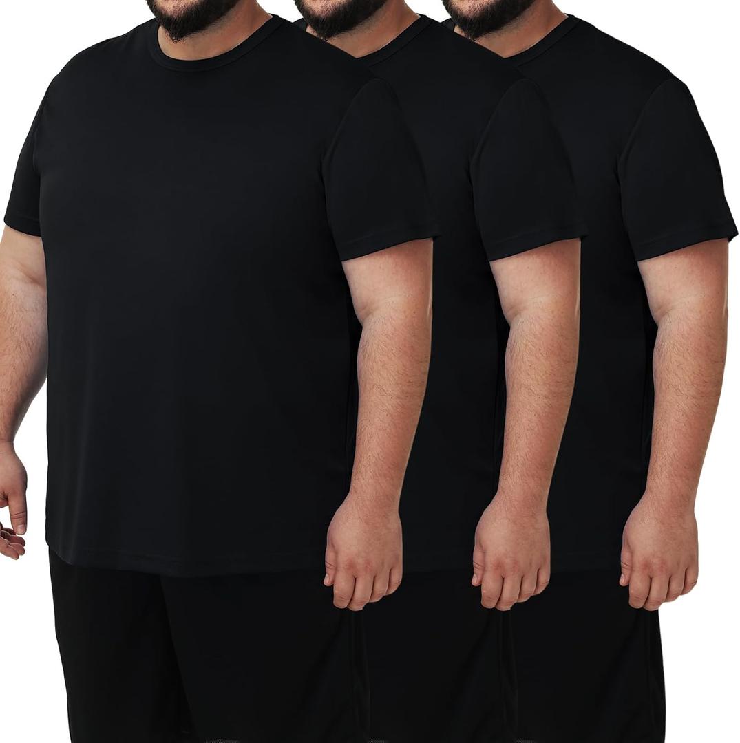 Men's 3 Pack Lightweight Plus Size Short Sleeve T-Shirt Crew Neck Big & Tall Sizes Stretch T-Shirt for Casual Wear (Black, 4XL)