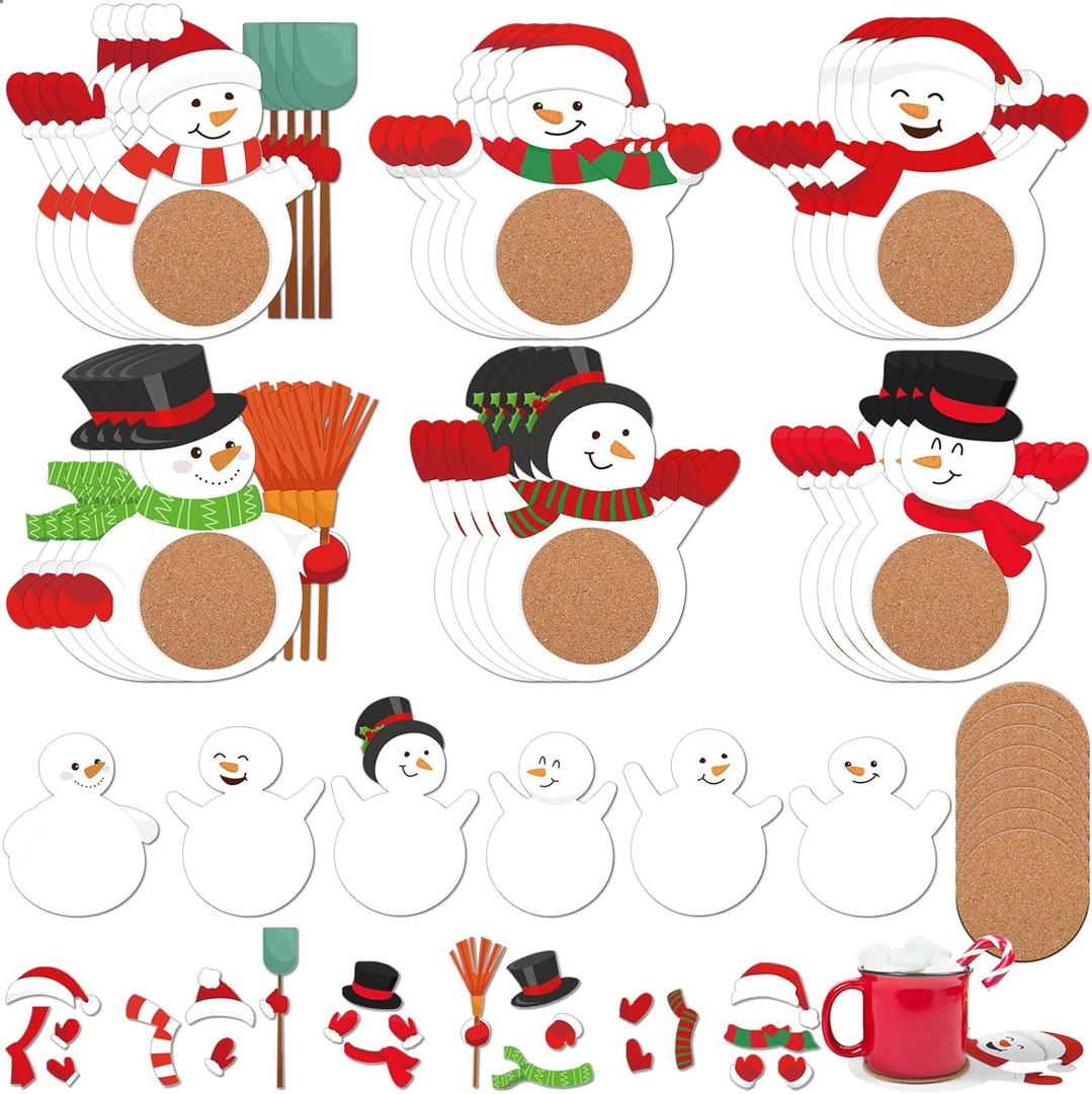 Gilprop 24 Set Winter Snowman Craft for Kids Snowman Coaster Craft Kit DIY Make Your Own Winter Holiday Decorations for Classroom Party Family Activities Holiday Gifts