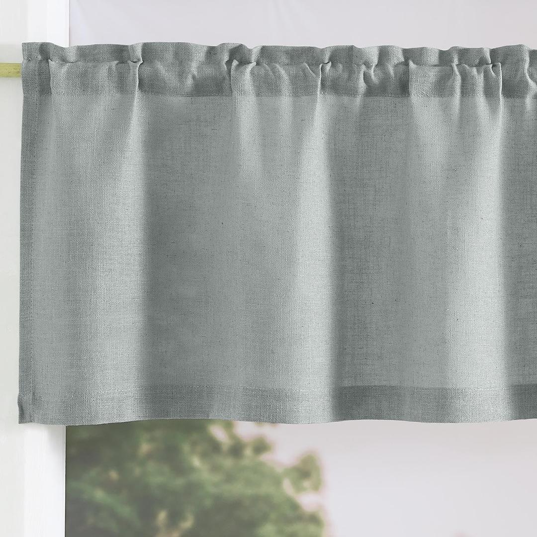 jinchan Linen Valance for Kitchen Living Room Rod Pocket Small Window Curtain Flax Linen Textured Valance Curtain Blue Haze Farmhouse Country Rustic Window Treatment Semi-Sheer 1 Panel 18 Inch