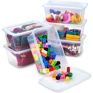 GAMENOTE Clear Plastic Storage Bins with Lids,Stackable Containers for Classroom,Toy Storage Organizer, 5 Qt 6 Pack Small Tubs,Tote Box for Kids Playroom,Sorting(127.25.1 in)