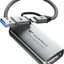 WARRKY Video Capture Card, HDMI to USB 3.0 A and USB C Capture Device, 4K Input 1080P 60FPS with Low Latency for Streaming and Recording Game, Compatible with iPad, Quest 3, PS5/4, Switch2/1, Camera (Grey)