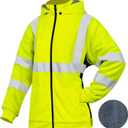 High Visibility Safety Sweatshirt for Women Reflective Wool Fleece Inner Hi Vis Construction Work Hoodie with Detachable Hat Full Zip (3X-Large, Black)