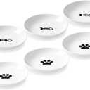 Ceramic Cat Bowls  Whisker Friendly, Anti-Vomiting Food Plates for Indoor Cats, Safe & Hygienic Cat Dishes, Stylish Ceramic Cat Food Bowls Set(6 Pack) (fishbone+cat paw)