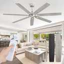 72 Inch Ceiling Fan No Light with Remote Control, Grey Ceiling Fans Without Light With 6-Speeds Quiet Reversible DC Motor, Indoor/Outdoor Ceiling Fan with Dual Finish 7 Blades for Patio Living Room