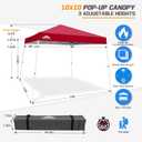 EAGLE PEAK 10x10 Slant Leg Pop-up Canopy Tent Easy One Person Setup Instant Outdoor Beach Canopy Folding Portable Sports Shelter 10x10 Base 8x8 Top (Red)