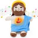 Soothing Jesus Plush Toys with Light & Sound, 15" Jesus Stuffed Breathing Plushy Doll, Christian Catholic Religious Plushie Christmas Easter Gifts for Kids Baby (Blue)