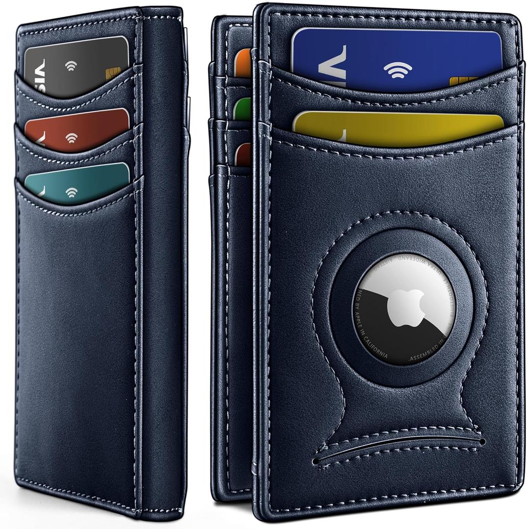BULLIANT Men Airtag Wallet,Slim Wallet Money Clip Card Holder Magnetic Closure 12 Cards in Front Pocket RFID Blocking (Purplish Blue6269)
