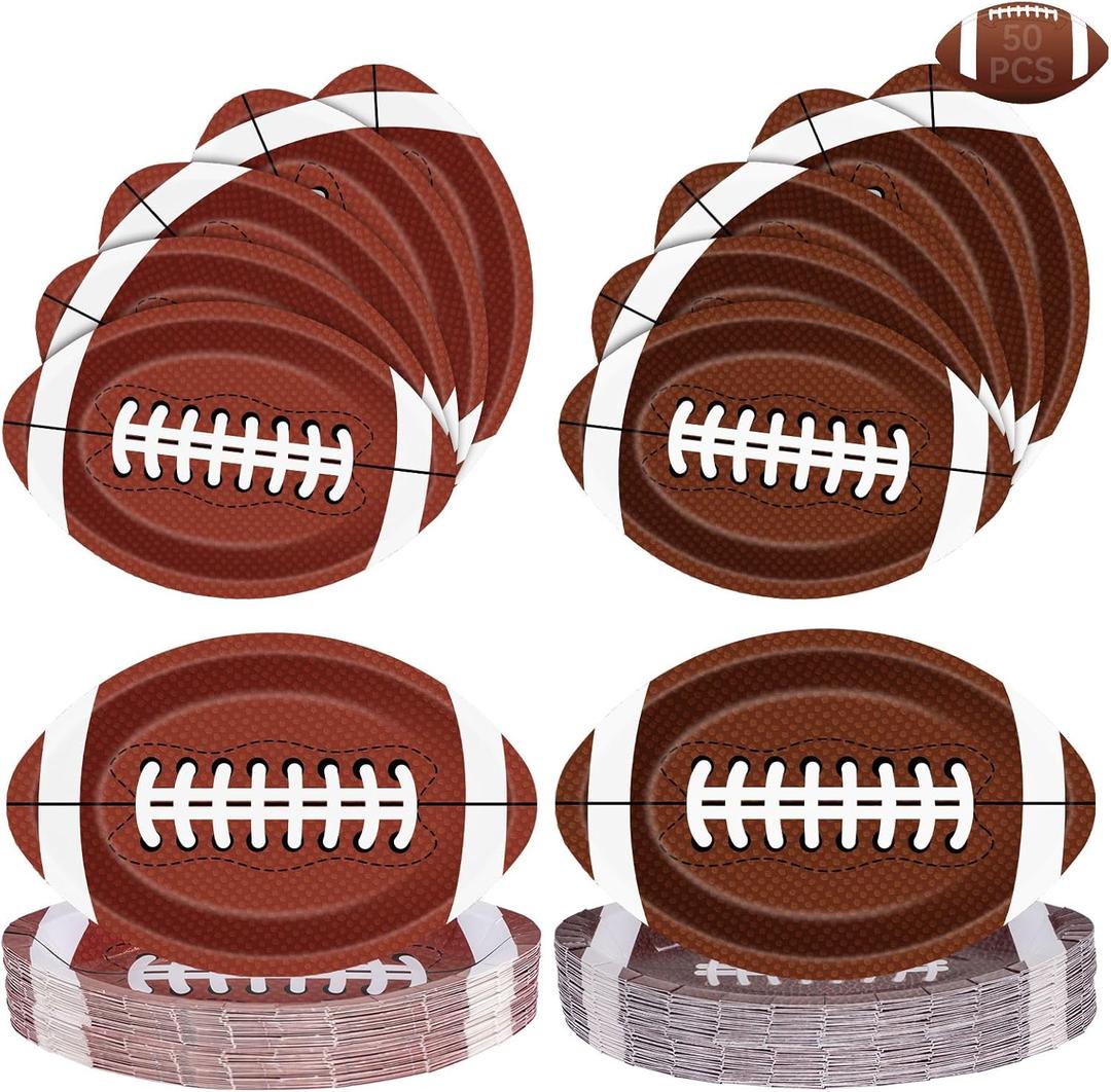 50 Pcs Football Plates - Rugby Shape Design Paper Plate, Disposable Dinner Dessert Paper Plates Tableware Set for Football Party Supplies Birthday Game day Tailgate Party Decorations Table Decor