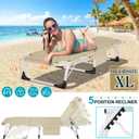 ABORON 3 in 1 Sun Tanning Chair Oversized with Mat&Face Arm Hole, Heavy Duty Folding Chaise Lounge Chairs, 5-Position Outdoor Lounge Chair/Pillow, for Beach, Pool, Lawn, Yard, Patio