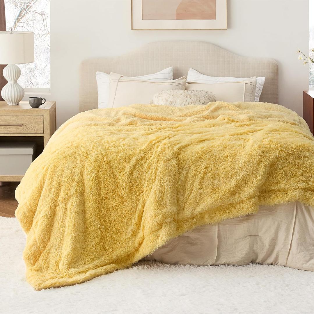 Bedsure Fluffy Yellow King Size Blanket for Bed, Thick Soft Sherpa Faux Fur Fleece Bedding Fuzzy Plush Winter Warm Heavy Oversize Big Large King Blanket, Cozy Yellow Gifts for Men Women, 108x90 (King (108" x 90"), 18- Light Yellow)
