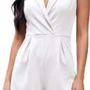 ECHOINE Dressy Rompers For Women V Neck Collar Sleeveless Shorts Jumpsuit One Piece Pant Suit (White, XL)